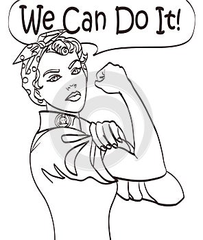 We Can Do It. Cool vector iconic woman's fist symbol of female power and industry. cartoon woman with can do attitude