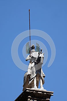 Can Grande della Scala, statue on his monumental tomb, known as the Ark of Can Grande, Scaliger Tombs in Verona