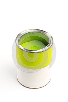 Can with green paint  isolated on white background