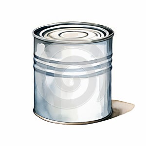 Watercolor Tin Can Painting On Plain White Background photo