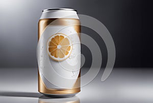 can of orange juice fizzy drink gold color 3d render studio shot