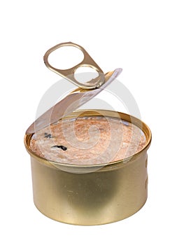 Can of salmon spread isolated