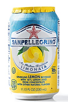 Can Of Sanpellegrino Limonata-lemonade soda on a white background photo