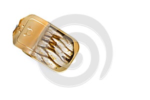 Can of sardines on white background