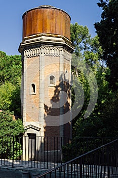 Can Solei and Cal ArnÃÂºs Park in Badalona. Water tower dating from 1887