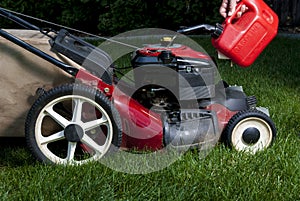 Can is used to fill lawn mower