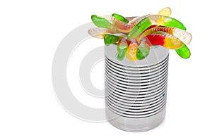 Can of worms. Multiple worms coming from a can