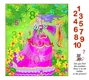 Can you find the numbers from 1 to 10 hidden in the picture? Logic puzzle game. Math education for young children. Developing