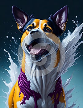 Canaan Dog blue background Splash Art 1