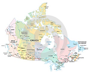 Canada administrative, political and road vector map