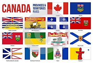 Canada All Provinces & Territories Flag Vector Illustration on White Background. Flags of Canada photo