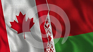 Canada and Belarus Half Flags Together