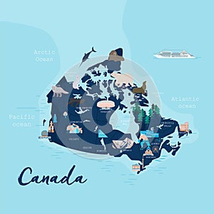 Canada cartoon travel map vector illustration