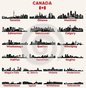 Canada cities skylines silhouettes vector set