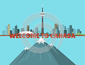 Canada city creek mountain nature skyline peak background downtown canadian cityscape vector illustration