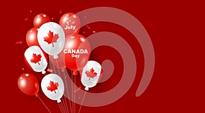 Canada day banner design of balloons on red background with copy space Vector illustration