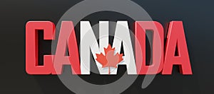 Canada day, Canadian National Holiday. red and white text and maple leaf isolated on black