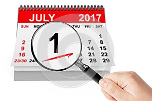 Canada Day Concept. 1 July 2017 calendar with magnifier