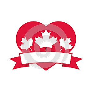 Canada day, heart with maple leaves decoration banner flat style icon