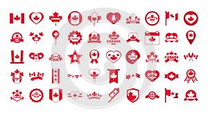 Canada day, independence freedom national patriotism celebration icons set flat style icon