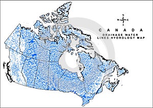 Canada Drainage Water Lines Hydrology Map HD photo