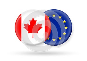 Canada and EU circle flags. 3d icon. European Union and Canadian national symbols. Vector