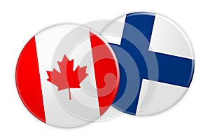 Canada Flag Button On Finland Flag Button, 3d illustration on white background