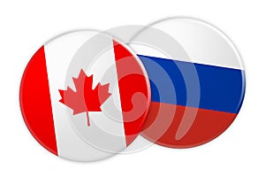 Canada Flag Button On Russia Flag Button, 3d illustration on white background