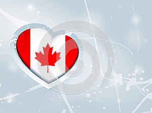 Canada Flag in the form of a 3D heart and abstract paint spots background