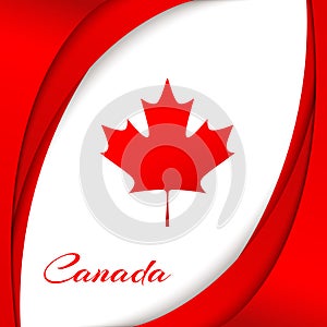 Canada Flag The national patriotic symbol Wavy red satin lines and a maple leaf on a white background with the name of the country