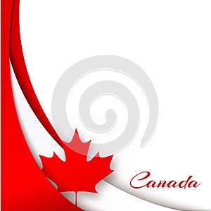 Canada Flag The national patriotic symbol Wavy red satin lines and a maple leaf on a white background with the name of the country