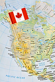 Canada flag pin on map