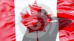 Canada Flag and shadow Soldier, video 4K. Beautiful Canadian Flag waving in wind and shadow Soldier