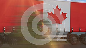 Canada flag shown on the side of a large truck