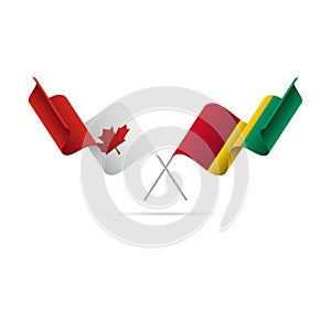 Canada and Guinea flags. Crossed flags. Vector illustration.