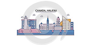 Canada, Halifax tourism landmarks, vector city travel illustration