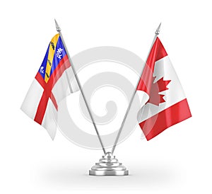 Canada and Herm table flags isolated on white 3D rendering