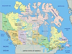 Canada - Highly detailed editable political map with labeling.