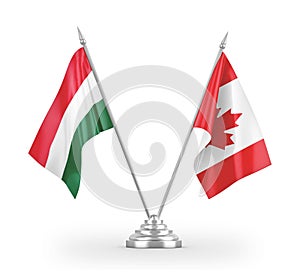 Canada and Hungary table flags isolated on white 3D rendering