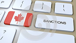 Canada Imposes Sanctions Against Some Country. Sanctions Imposed on Canada. Keyboard Button Push. Politics 3D