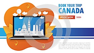 Canada Landmark Global Travel And Journey paper background. Vector Design Template.used for your advertisement, book, banner,