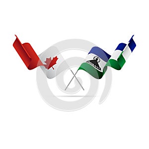 Canada and Lesotho flags. Crossed flags. Vector illustration.