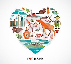 Canada love - heart with icons and elements
