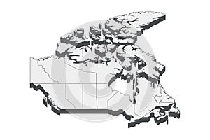 Canada map in 3D. 3d map with borders of regions.