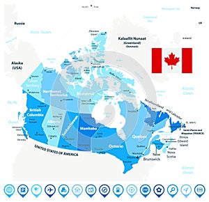 Canada Map Blue Colors and icons