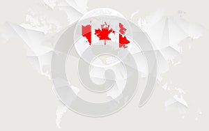 Canada map with flag in contour on white polygonal World Map