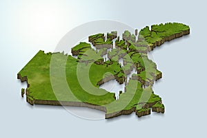 Canada map is green on a blue 3d background