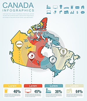 Canada map with Infographic elements. Infographics layouts. Vector