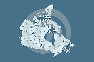 Canada map land area vector with state names on blue background