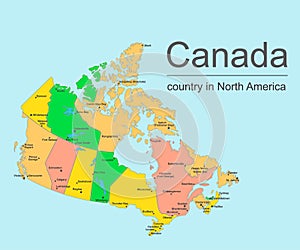 Canada map with provinces and cities, vector illustration